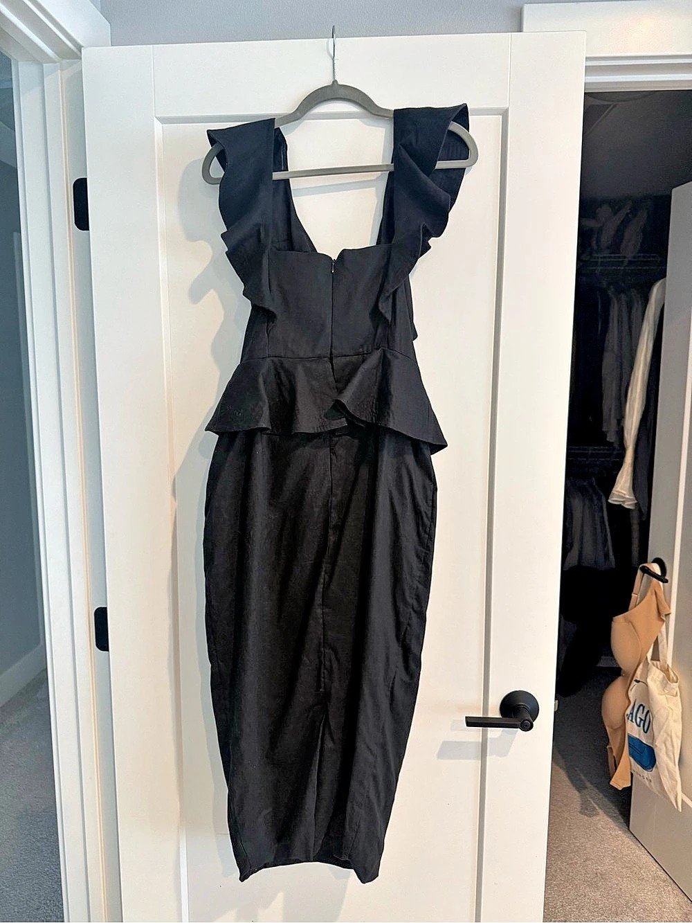 Seven Wonders Black Ruffle Maxi or mid calf Dress Size US 8 Like New. Linen